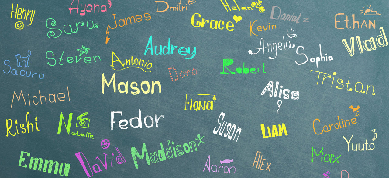 Names and pictures of children at school board